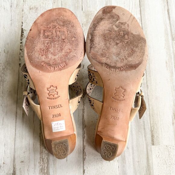 BRIGHTON Tinsel Leather Strappy High Heel Open Toe Beige Sandals Womens Size 7.5 - Picture 12 of 16